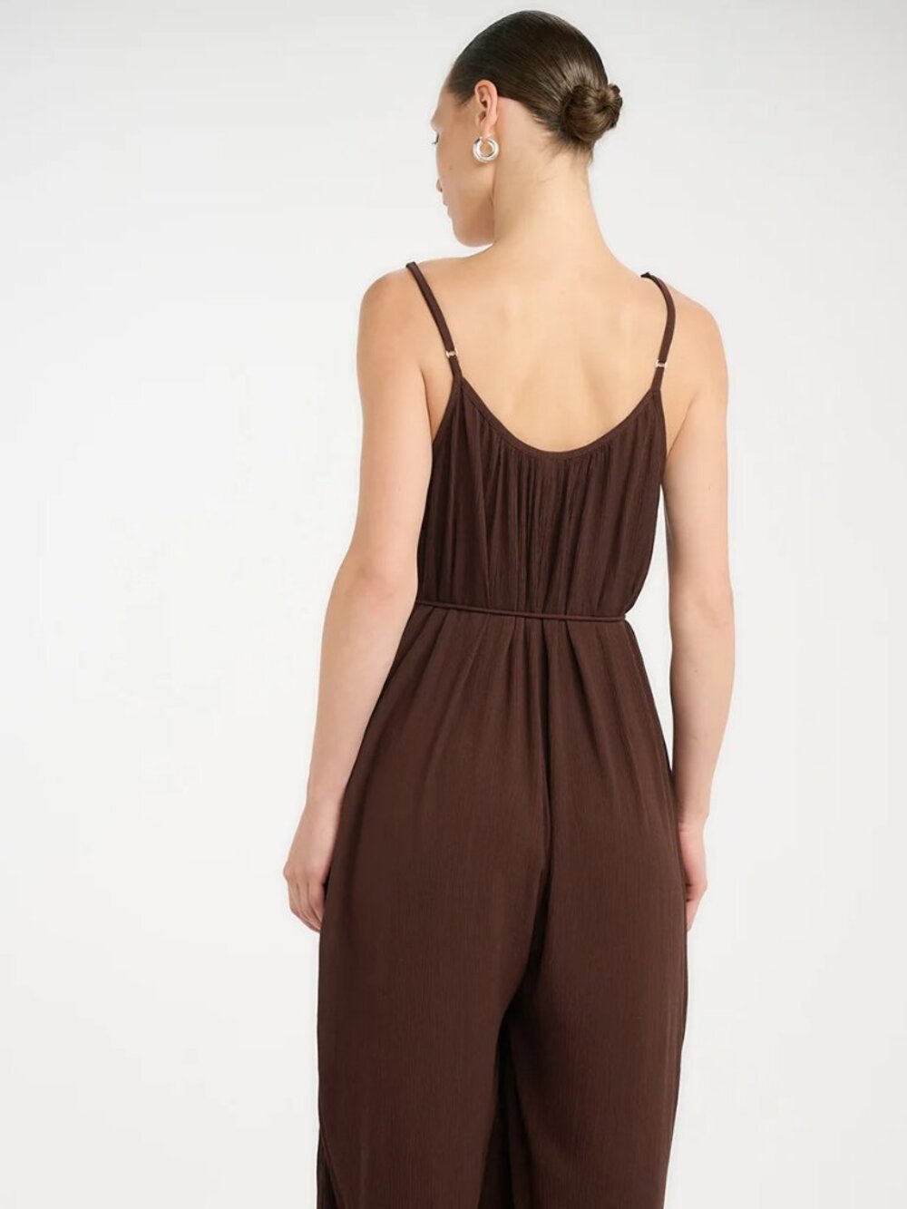 Brown Wide-Leg Spaghetti-Strap Jumpsuit
